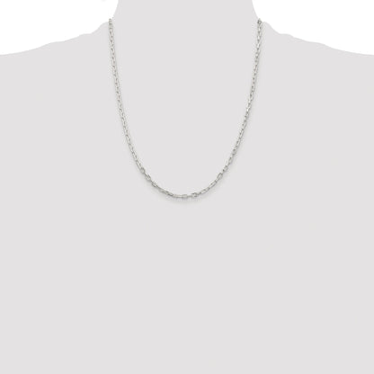 Sterling Silver Rhodium-plated 2.9mm Diamond-cut Long Link Cable Chain