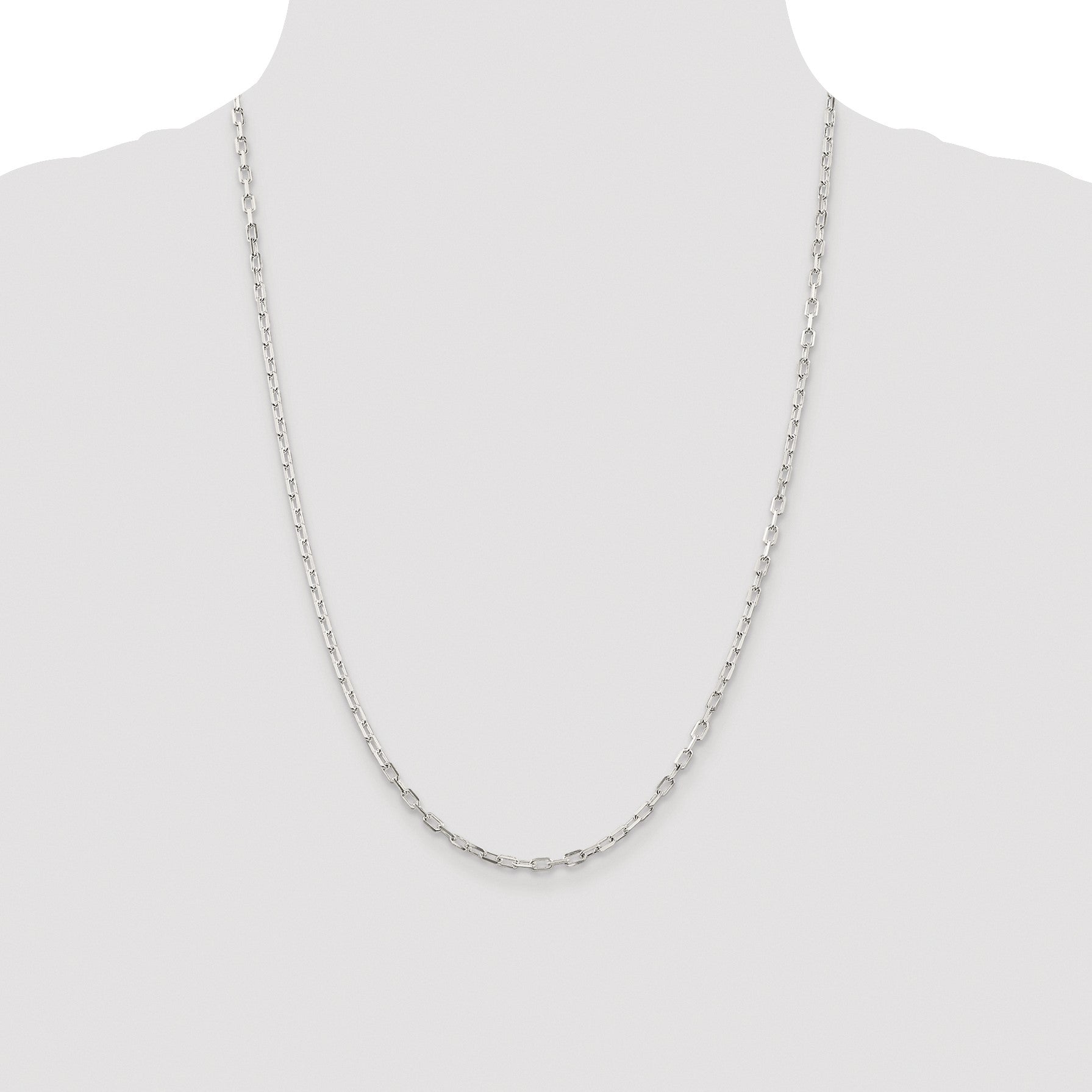 Sterling Silver Rhodium-plated 2.9mm Diamond-cut Long Link Cable Chain
