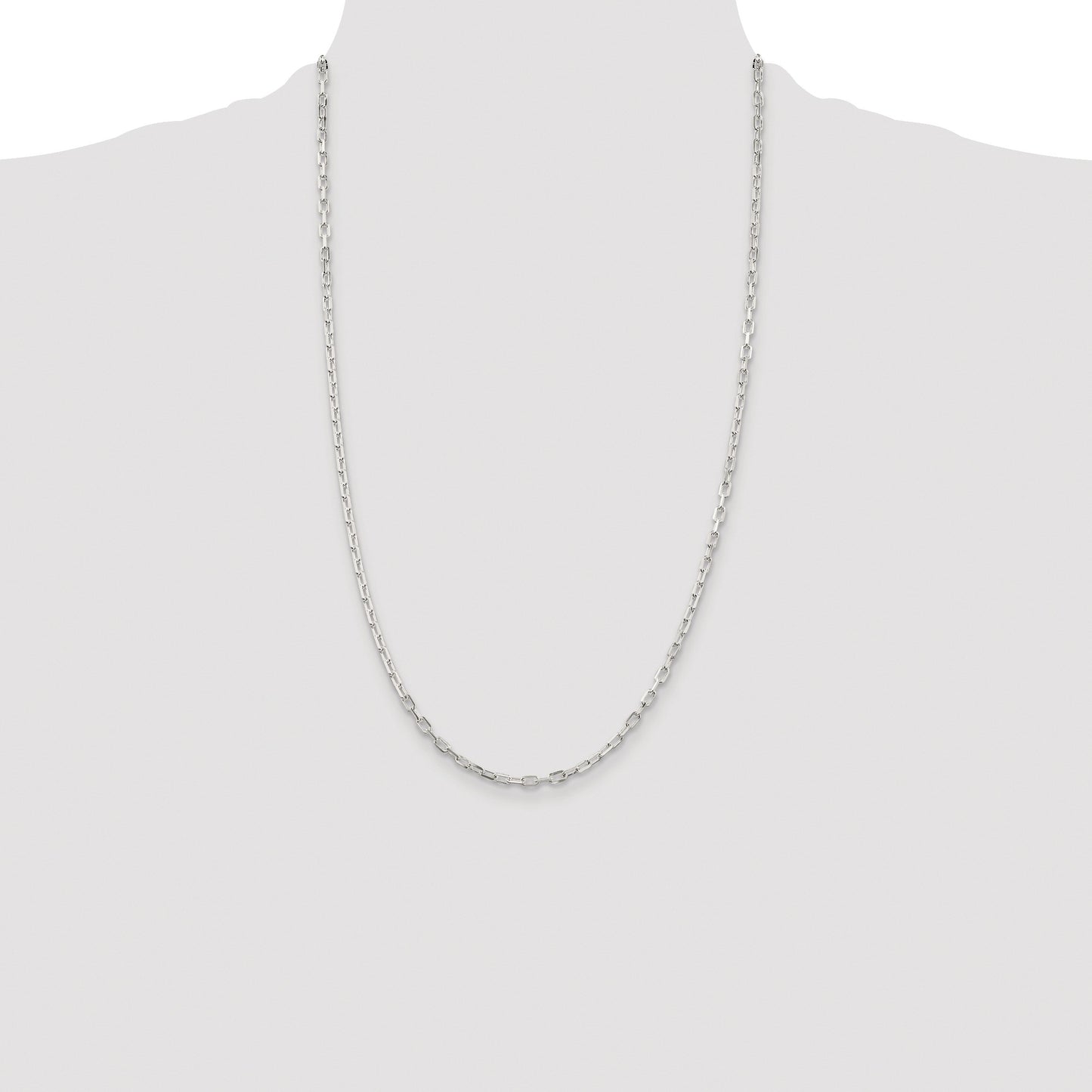 Sterling Silver Rhodium-plated 2.9mm Diamond-cut Long Link Cable Chain