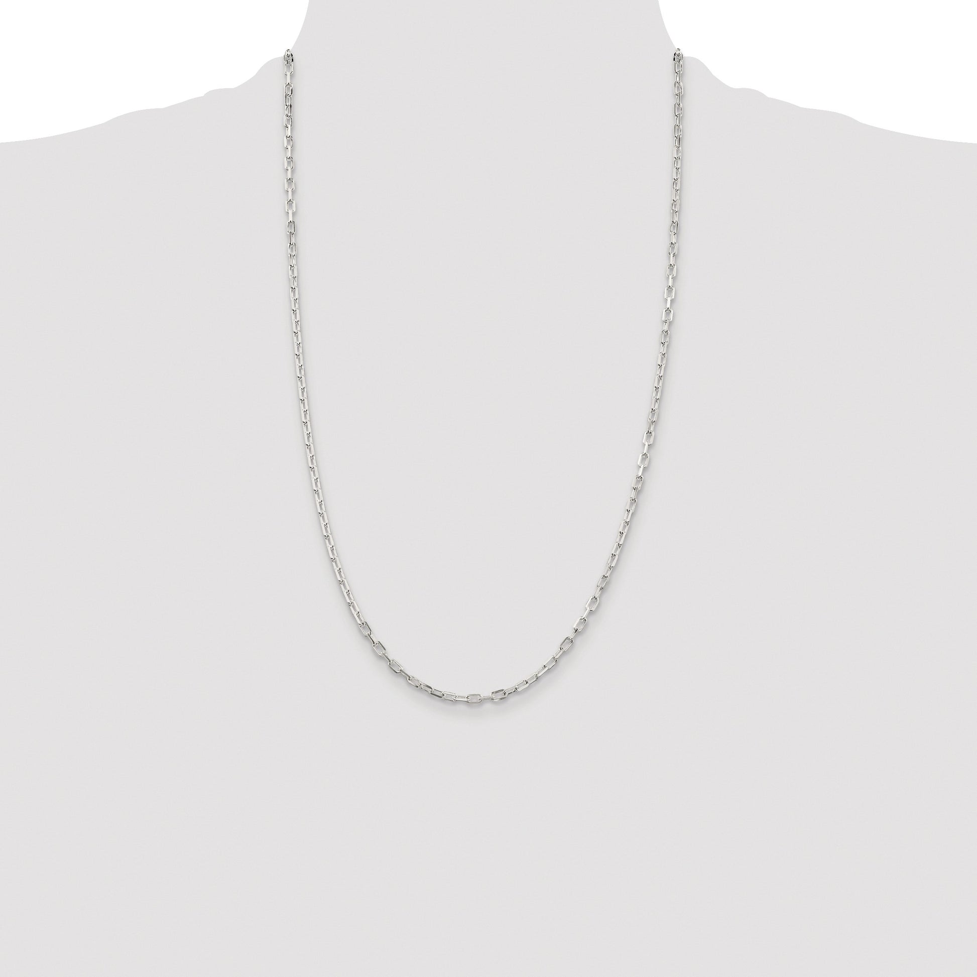 Sterling Silver Rhodium-plated 2.9mm Diamond-cut Long Link Cable Chain