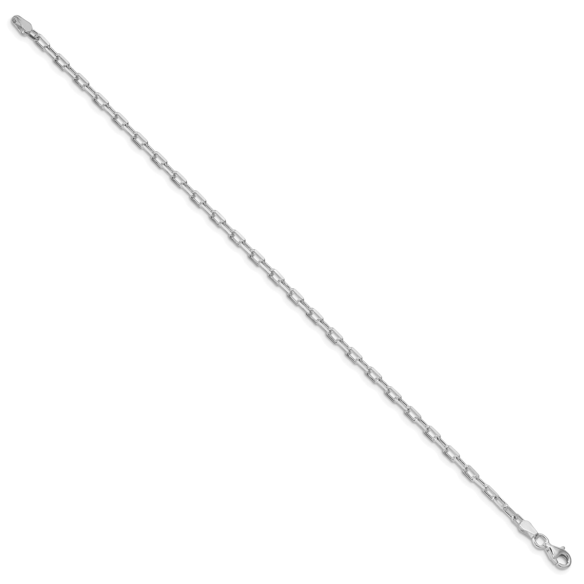 Sterling Silver Rhodium-plated 2.9mm Diamond-cut Long Link Cable Chain