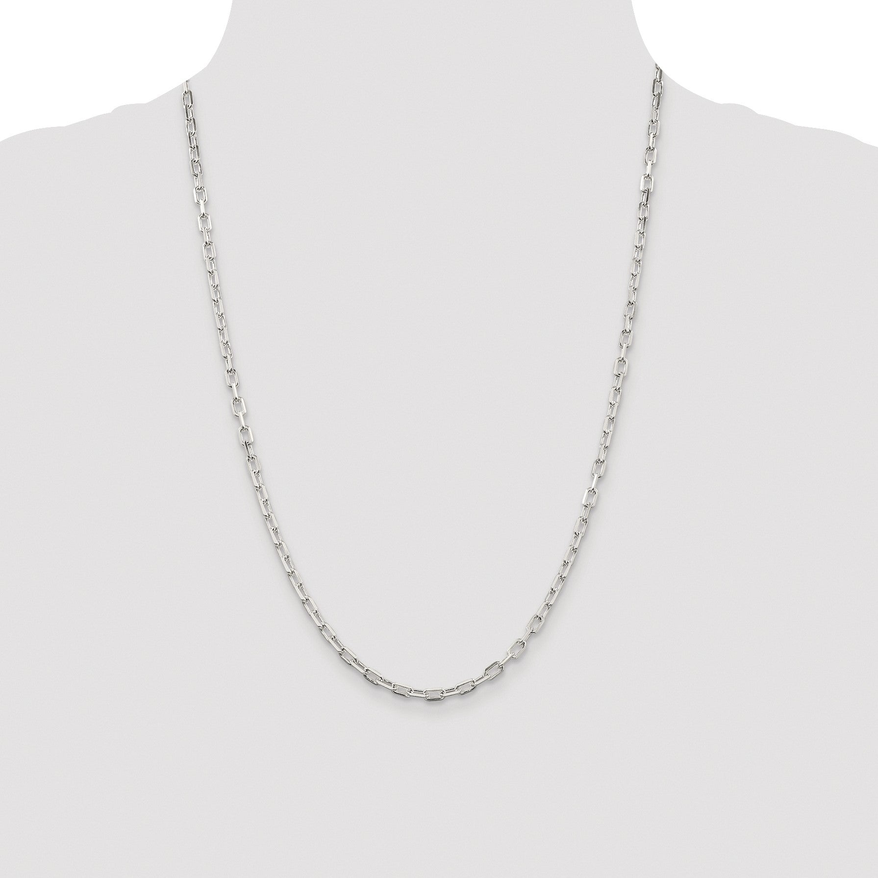 Sterling Silver Rhodium-plated 3.75mm Diamond-cut Long Link Cable Chain