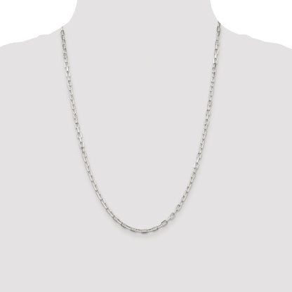 Sterling Silver Rhodium-plated 3.75mm Diamond-cut Long Link Cable Chain