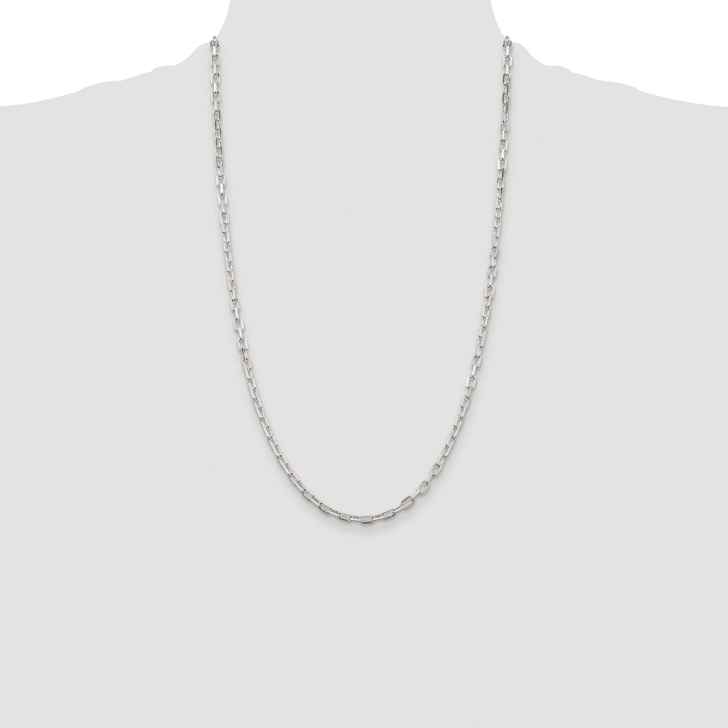 Sterling Silver Rhodium-plated 3.75mm Diamond-cut Long Link Cable Chain