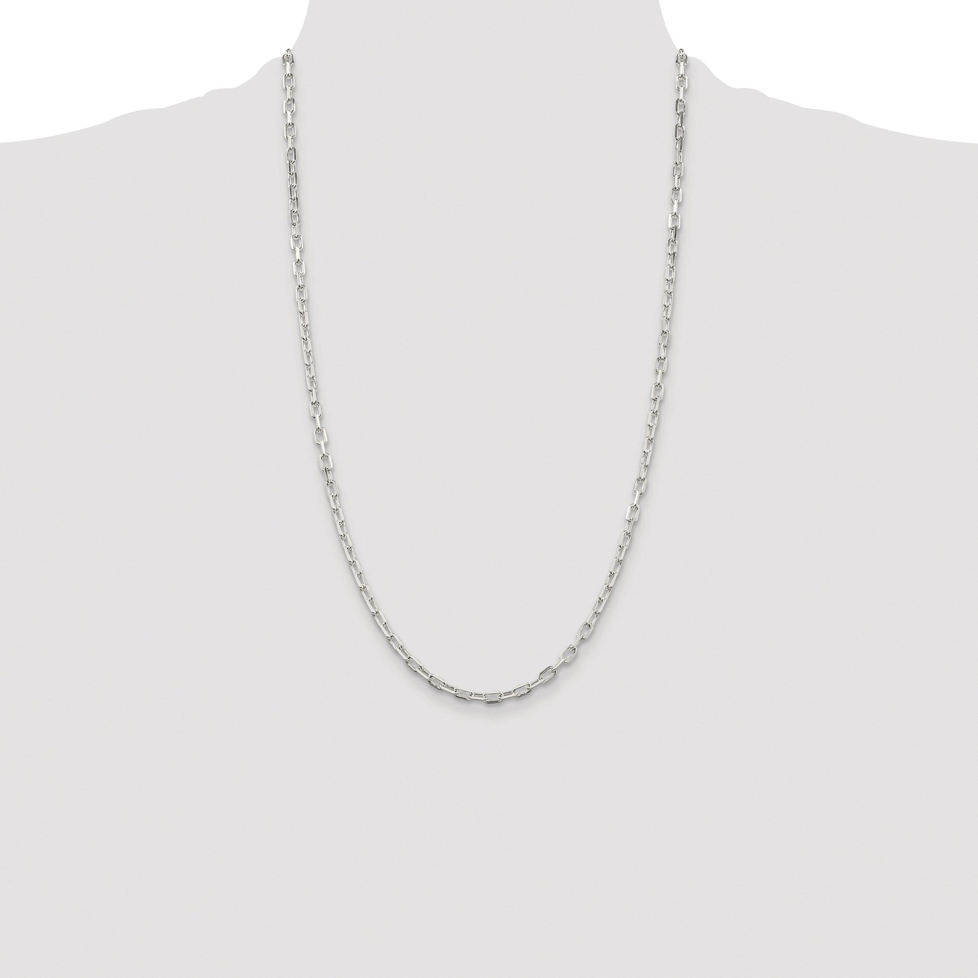 Sterling Silver Rhodium-plated 3.75mm Diamond-cut Long Link Cable Chain