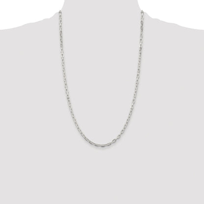 Sterling Silver Rhodium-plated 3.75mm Diamond-cut Long Link Cable Chain