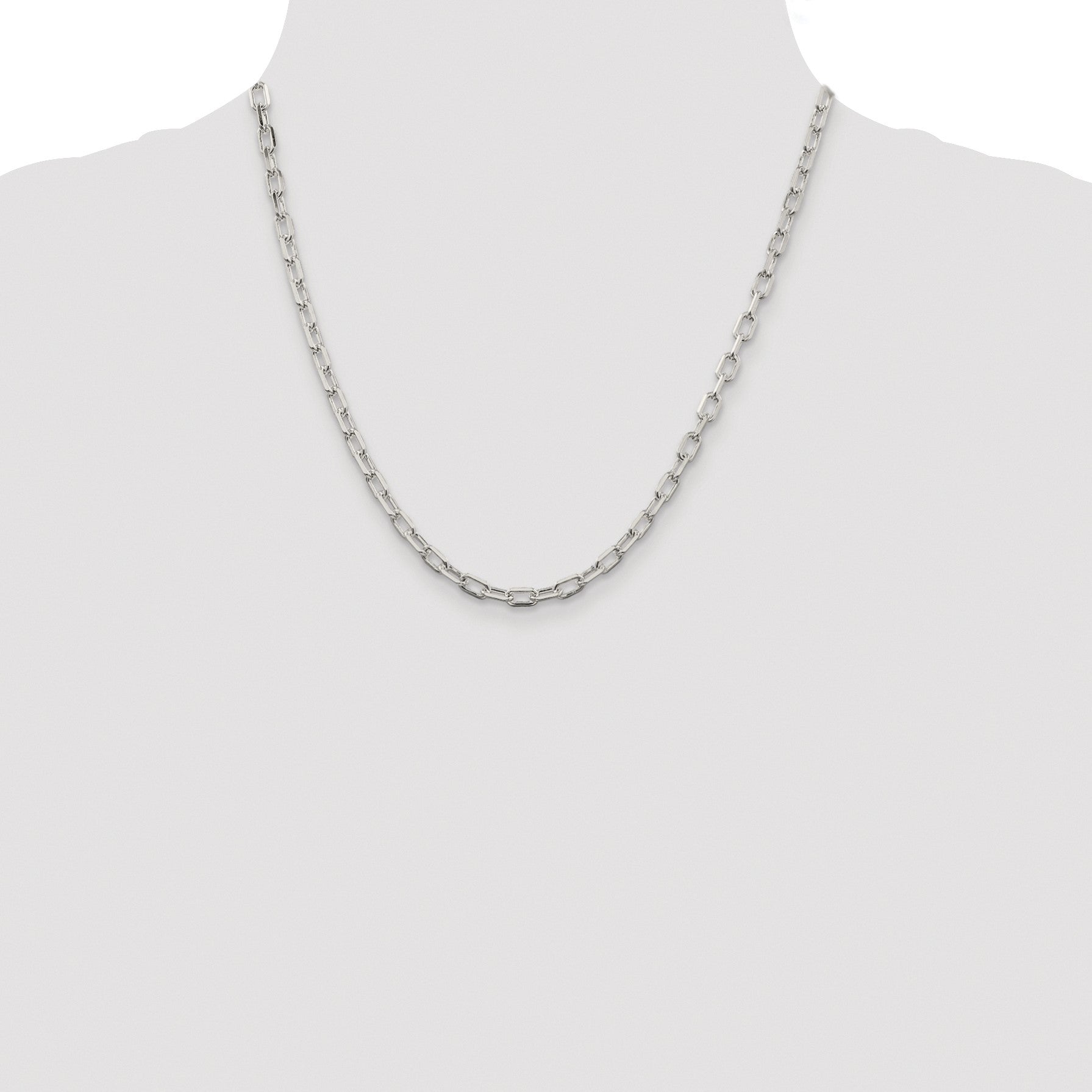 Sterling Silver Rhodium-plated 4.5mm Diamond-cut Long Link Cable Chain