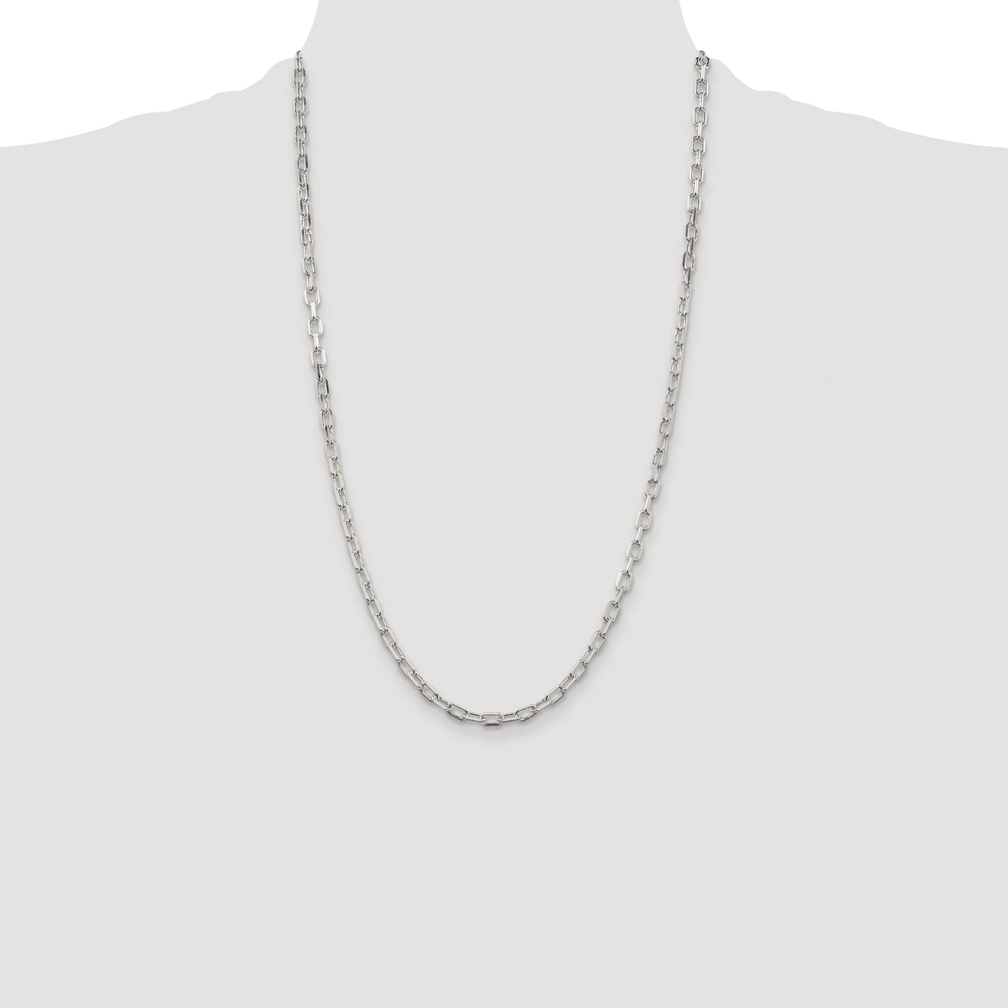 Sterling Silver Rhodium-plated 4.5mm Diamond-cut Long Link Cable Chain