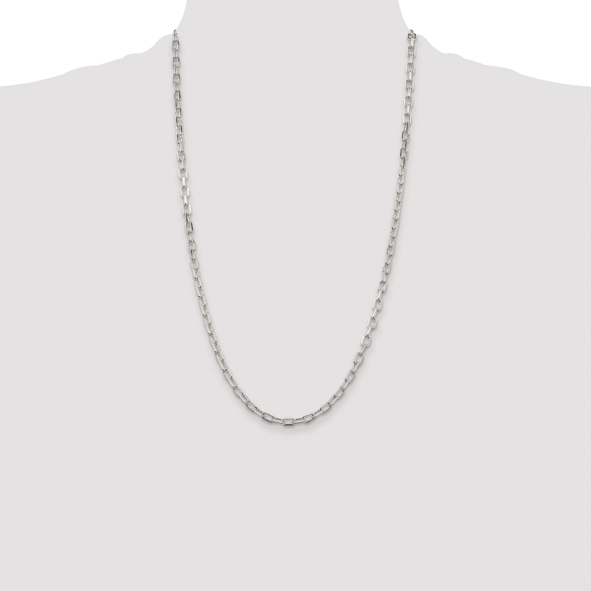 Sterling Silver Rhodium-plated 4.5mm Diamond-cut Long Link Cable Chain