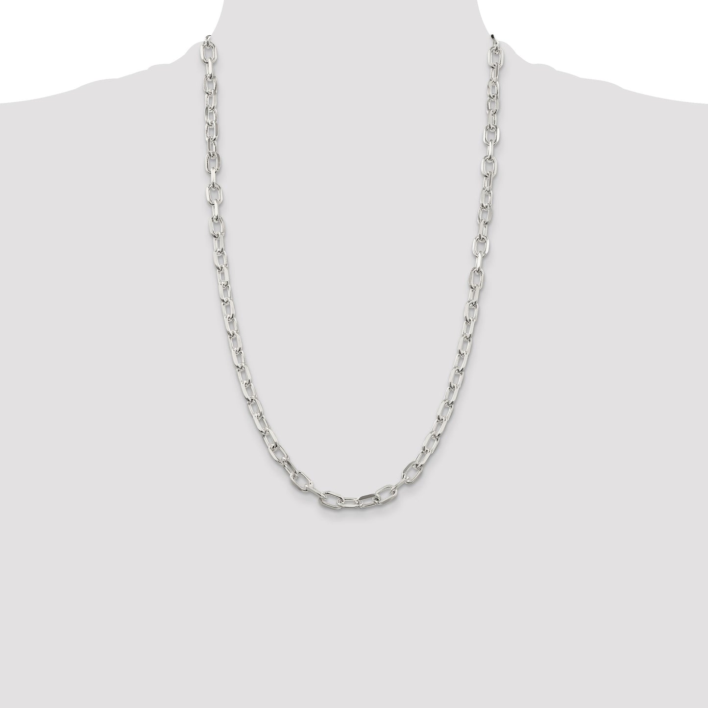 Sterling Silver 6.65mm Diamond-cut Long Link Cable Chain