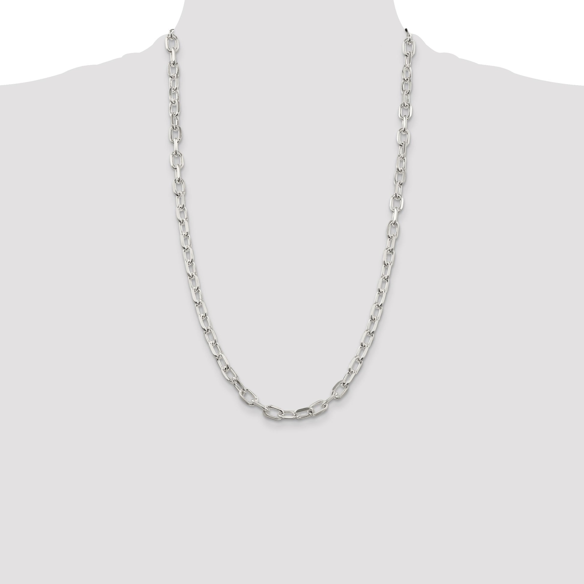 Sterling Silver 6.65mm Diamond-cut Long Link Cable Chain