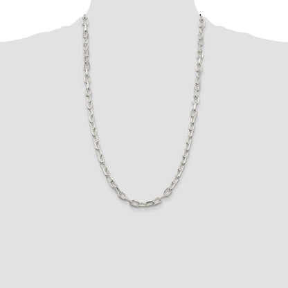 Sterling Silver 6.65mm Diamond-cut Long Link Cable Chain
