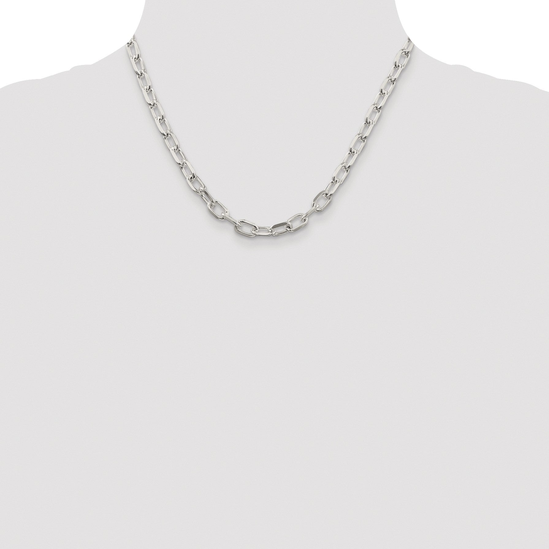Sterling Silver Rhodium-plated 6.65mm Diamond-cut Long Link Cable Chain