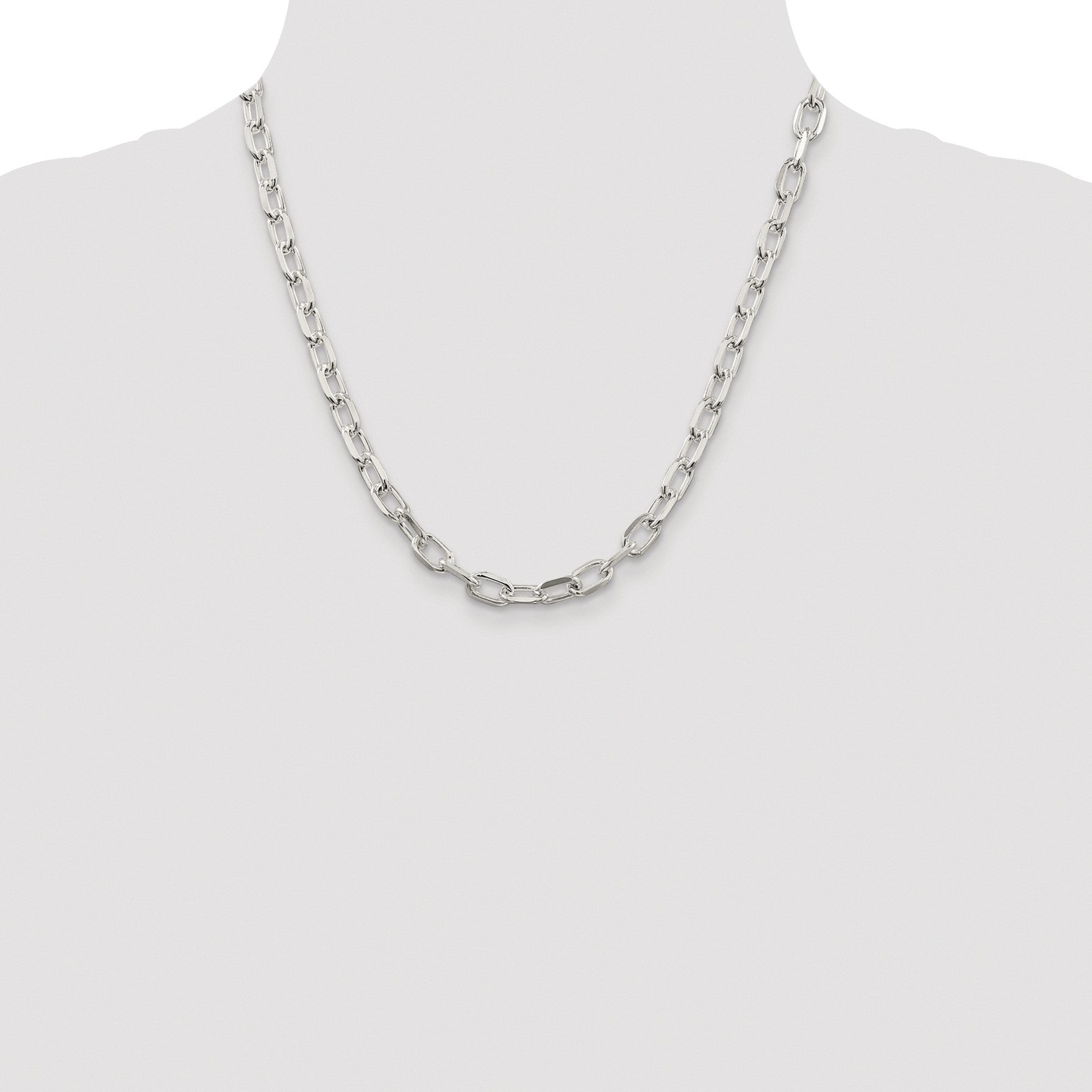 Sterling Silver Rhodium-plated 6.65mm Diamond-cut Long Link Cable Chain