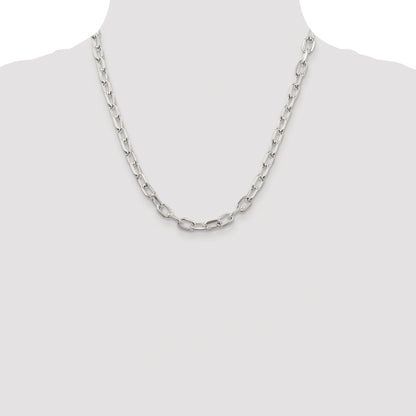 Sterling Silver Rhodium-plated 6.65mm Diamond-cut Long Link Cable Chain