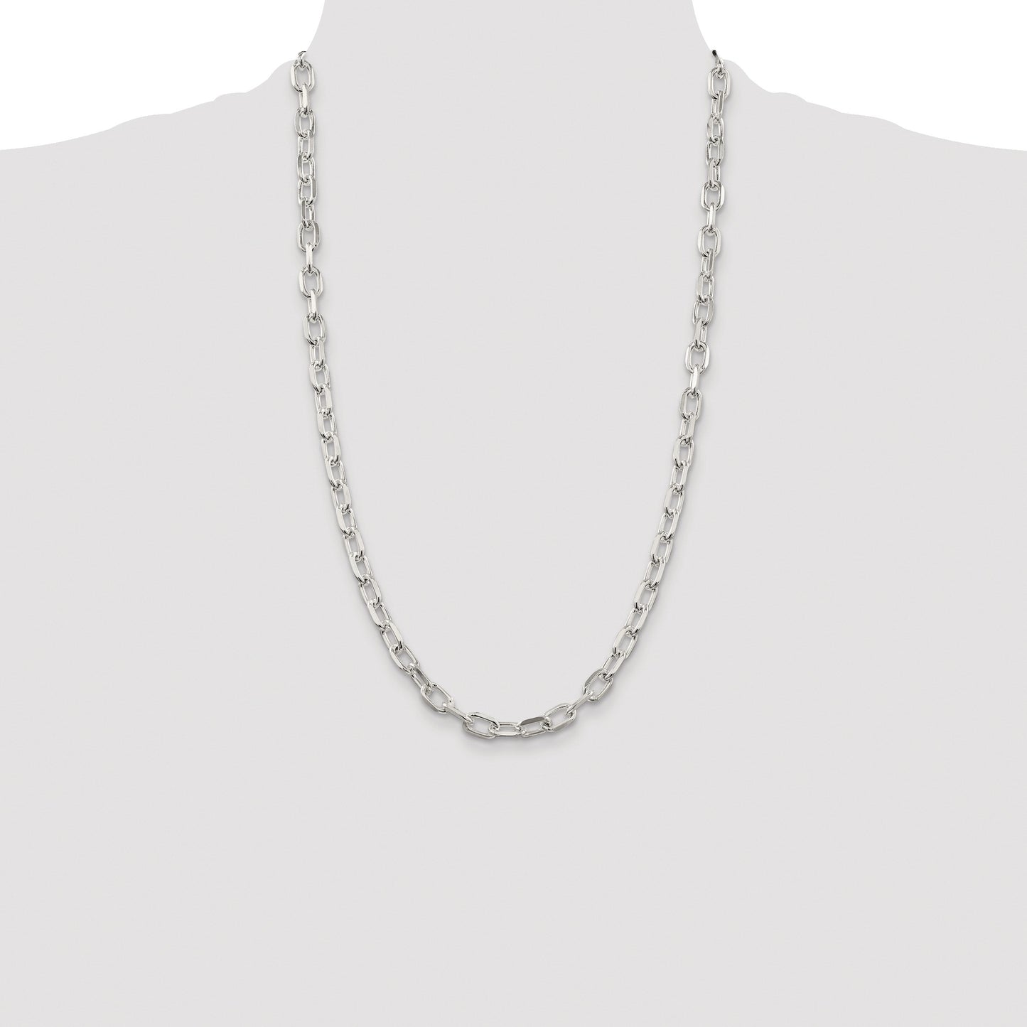 Sterling Silver Rhodium-plated 6.65mm Diamond-cut Long Link Cable Chain