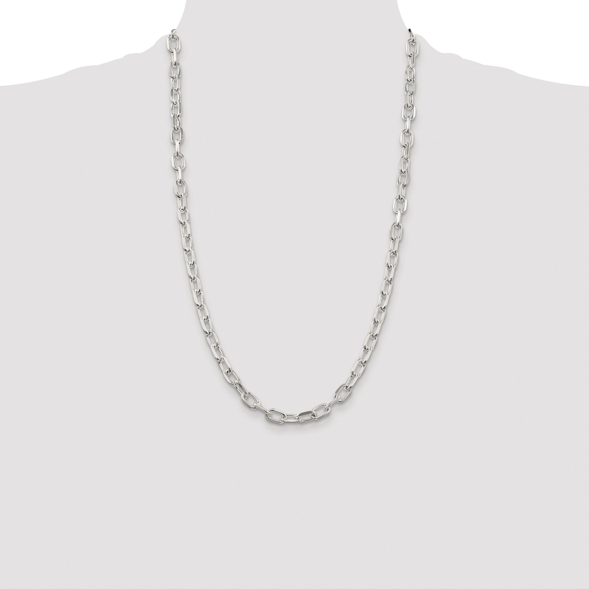 Sterling Silver Rhodium-plated 6.65mm Diamond-cut Long Link Cable Chain