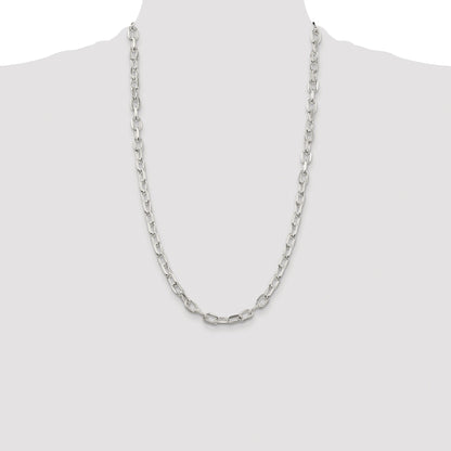 Sterling Silver Rhodium-plated 6.65mm Diamond-cut Long Link Cable Chain