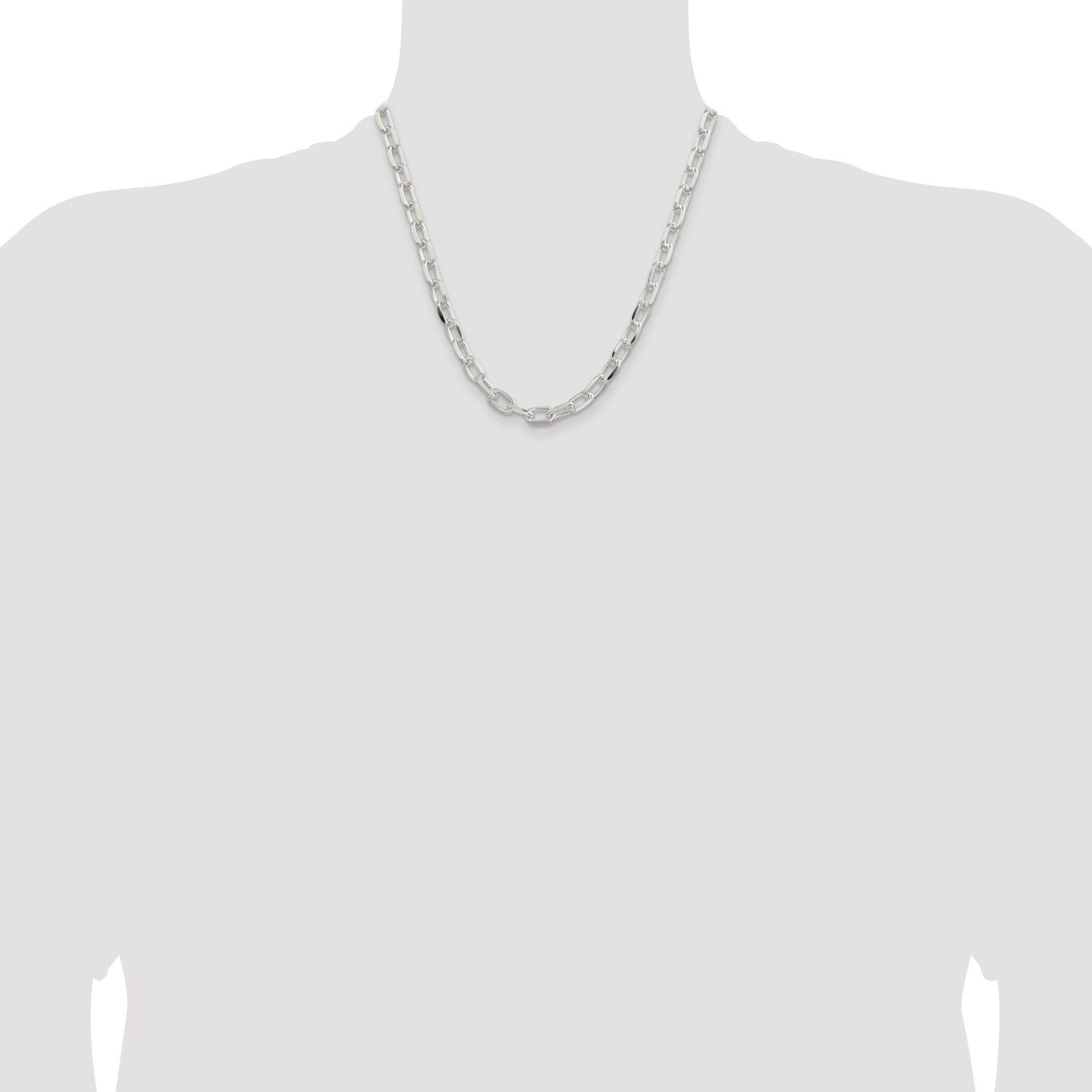 Sterling Silver 7.5mm Diamond-cut Long Link Cable Chain
