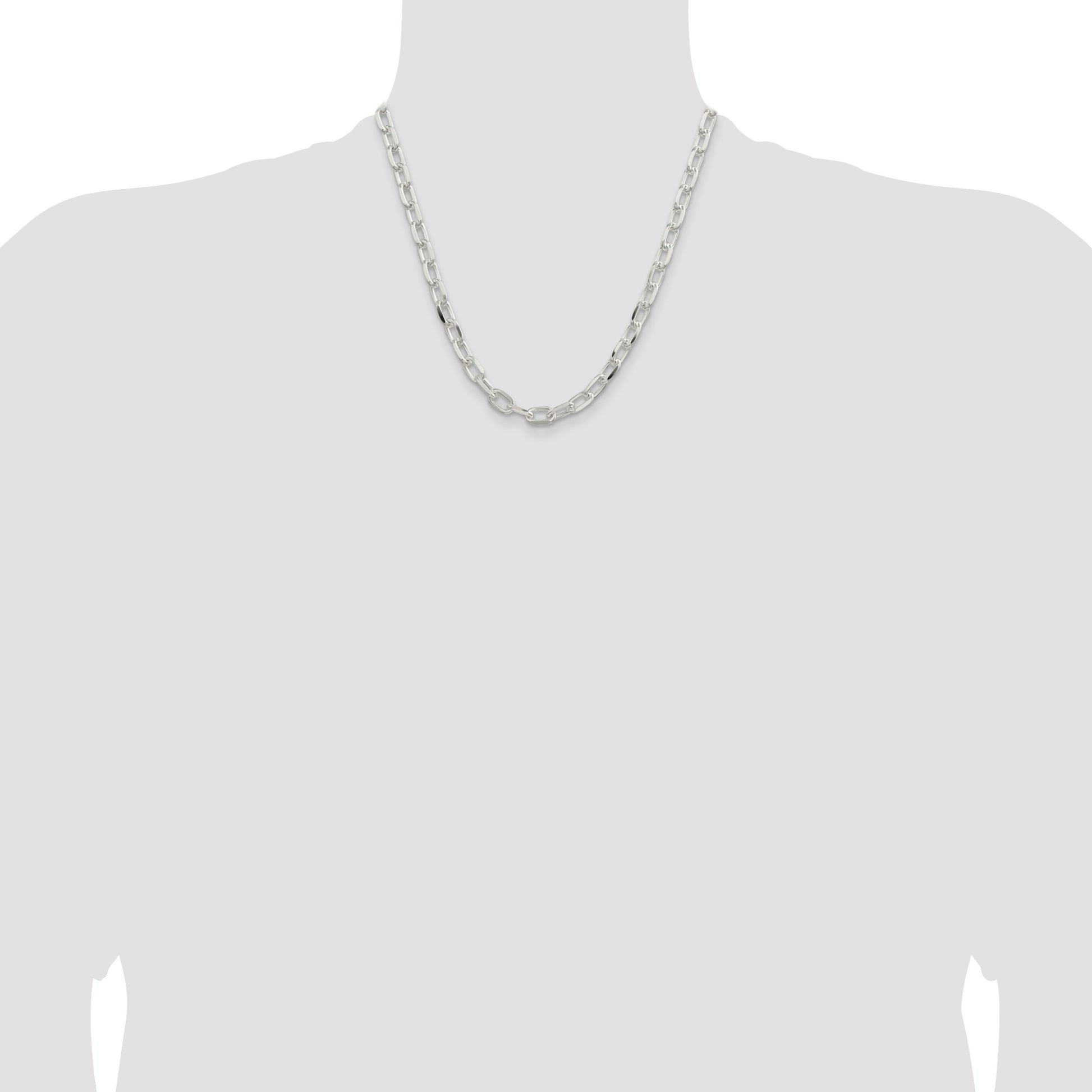 Sterling Silver 7.5mm Diamond-cut Long Link Cable Chain