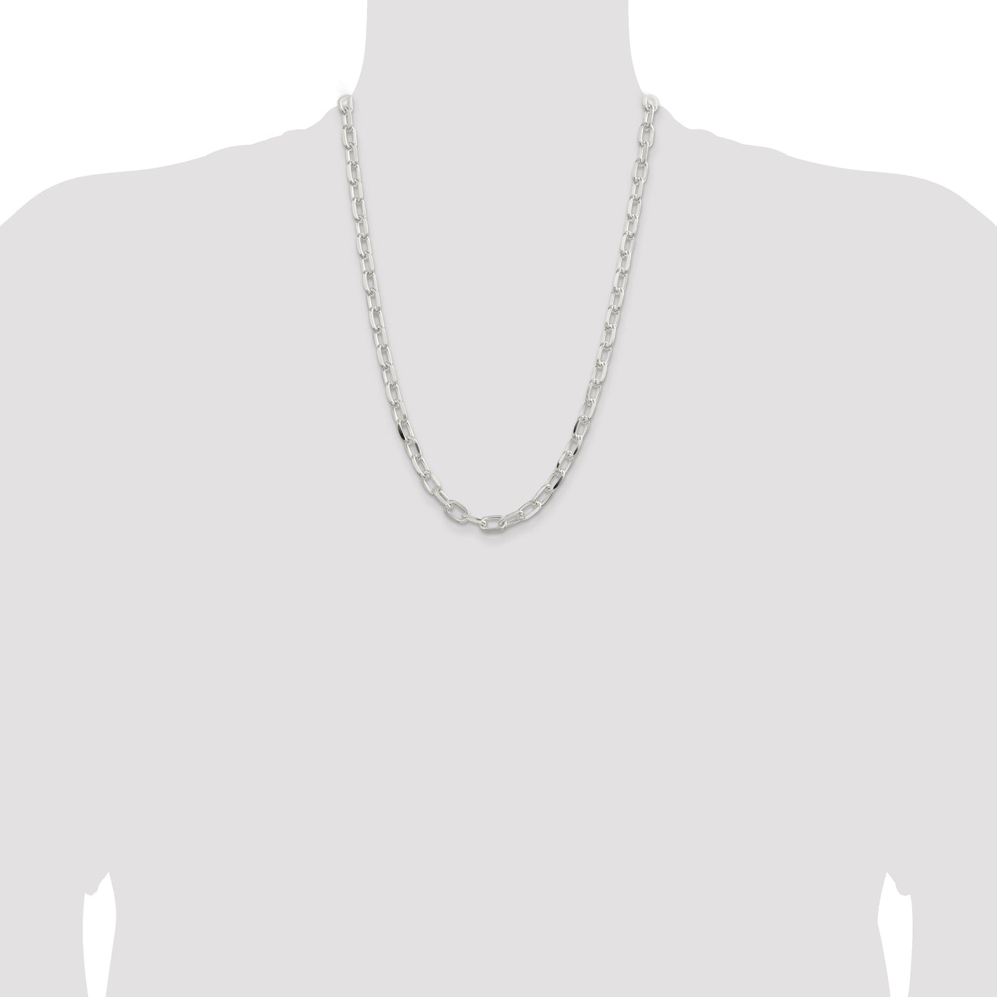 Sterling Silver 7.5mm Diamond-cut Long Link Cable Chain