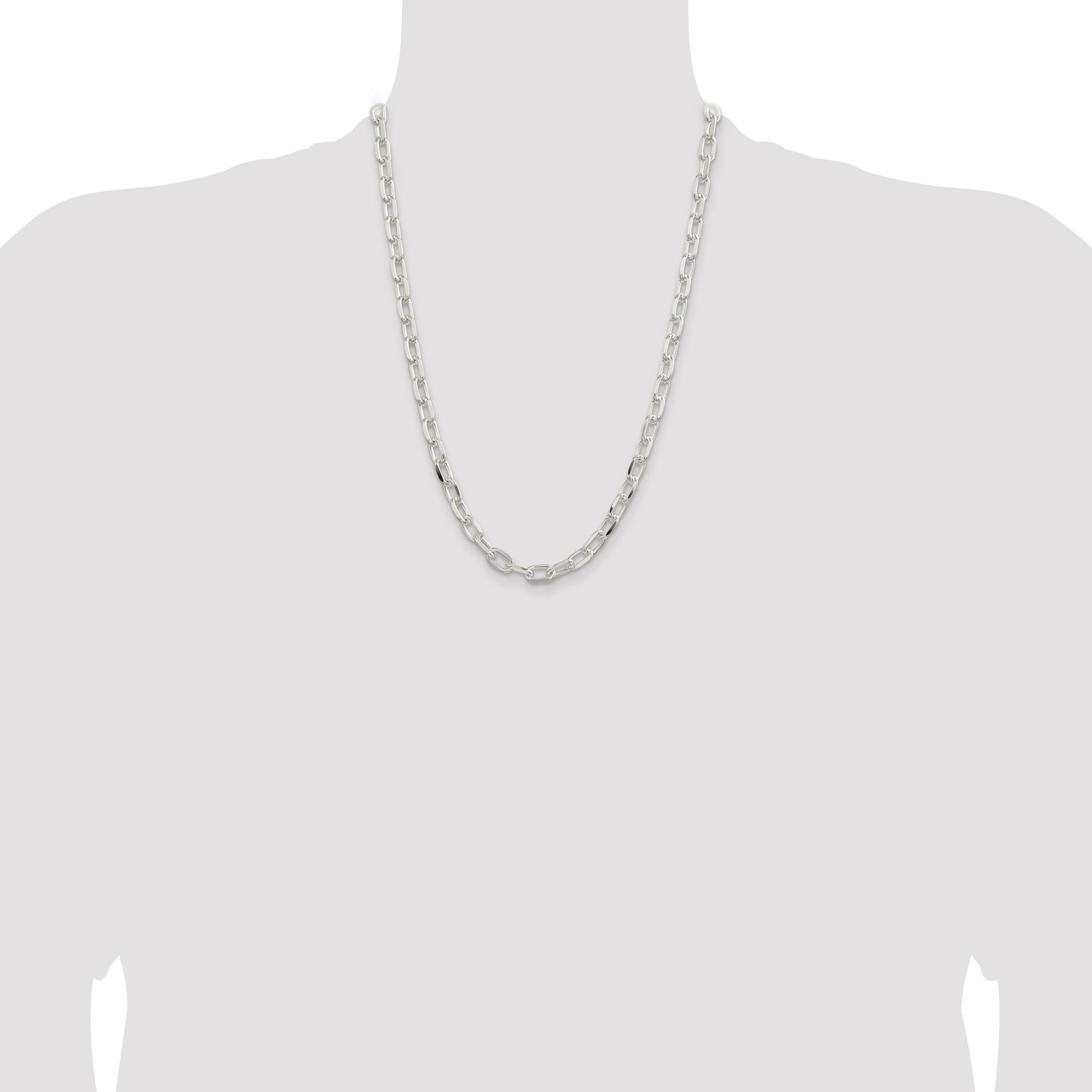 Sterling Silver 7.5mm Diamond-cut Long Link Cable Chain