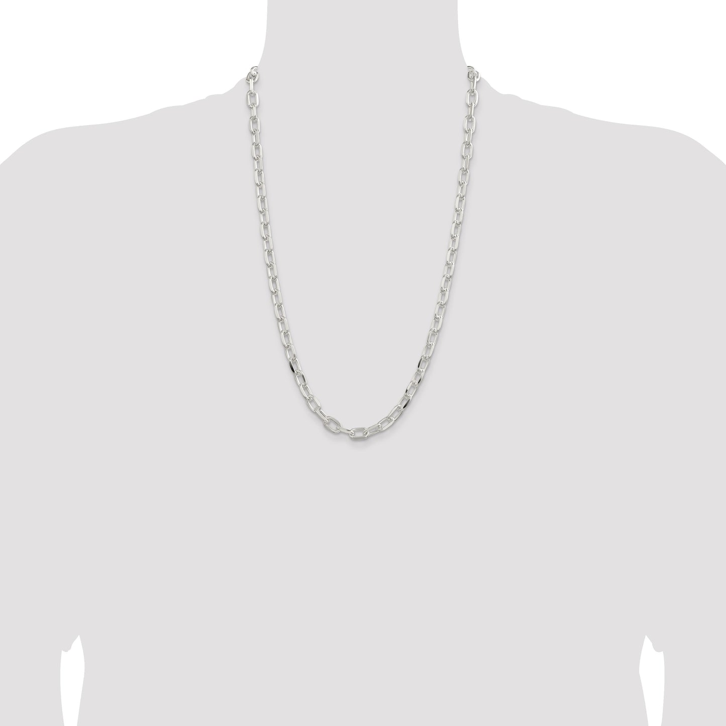 Sterling Silver 7.5mm Diamond-cut Long Link Cable Chain