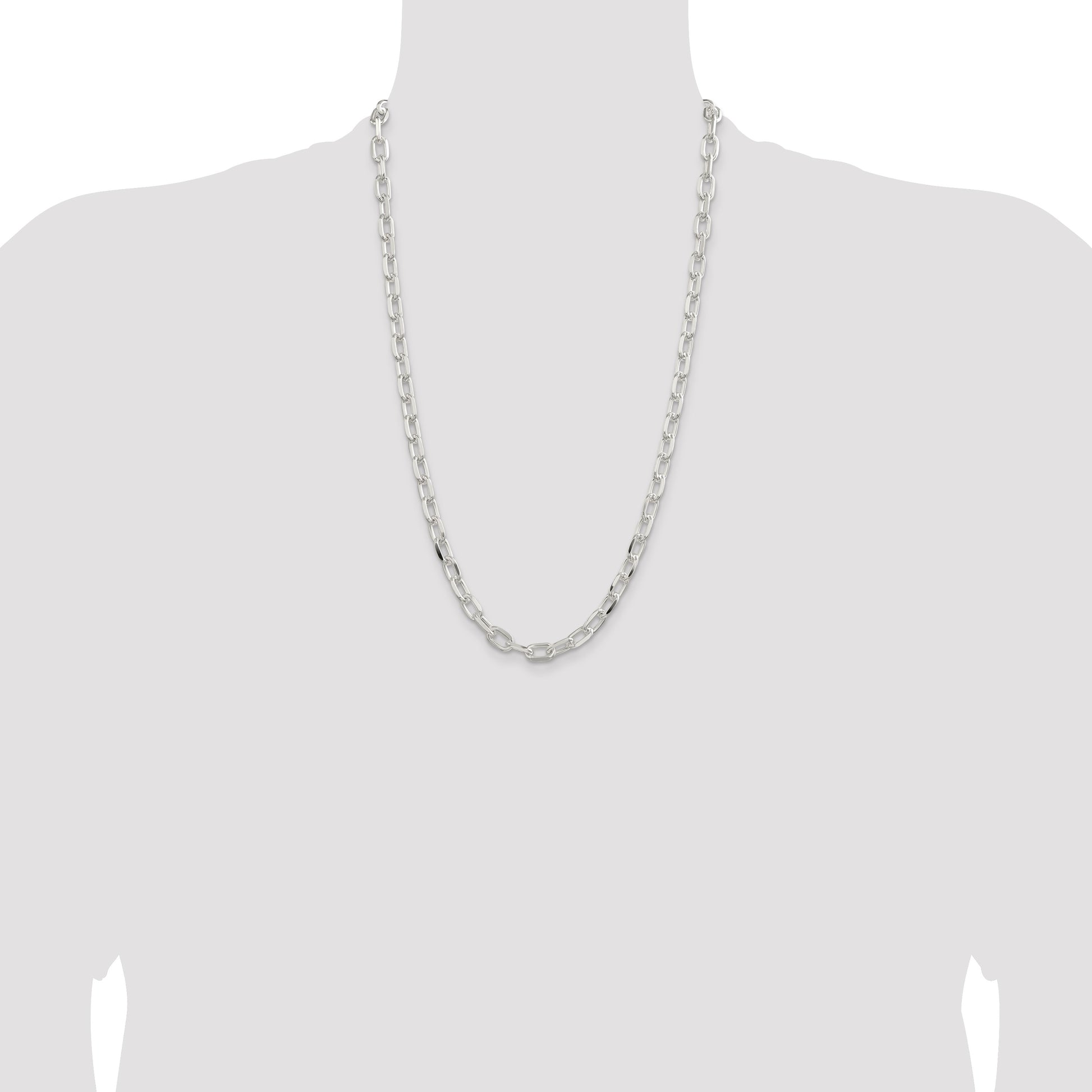 Sterling Silver 7.5mm Diamond-cut Long Link Cable Chain