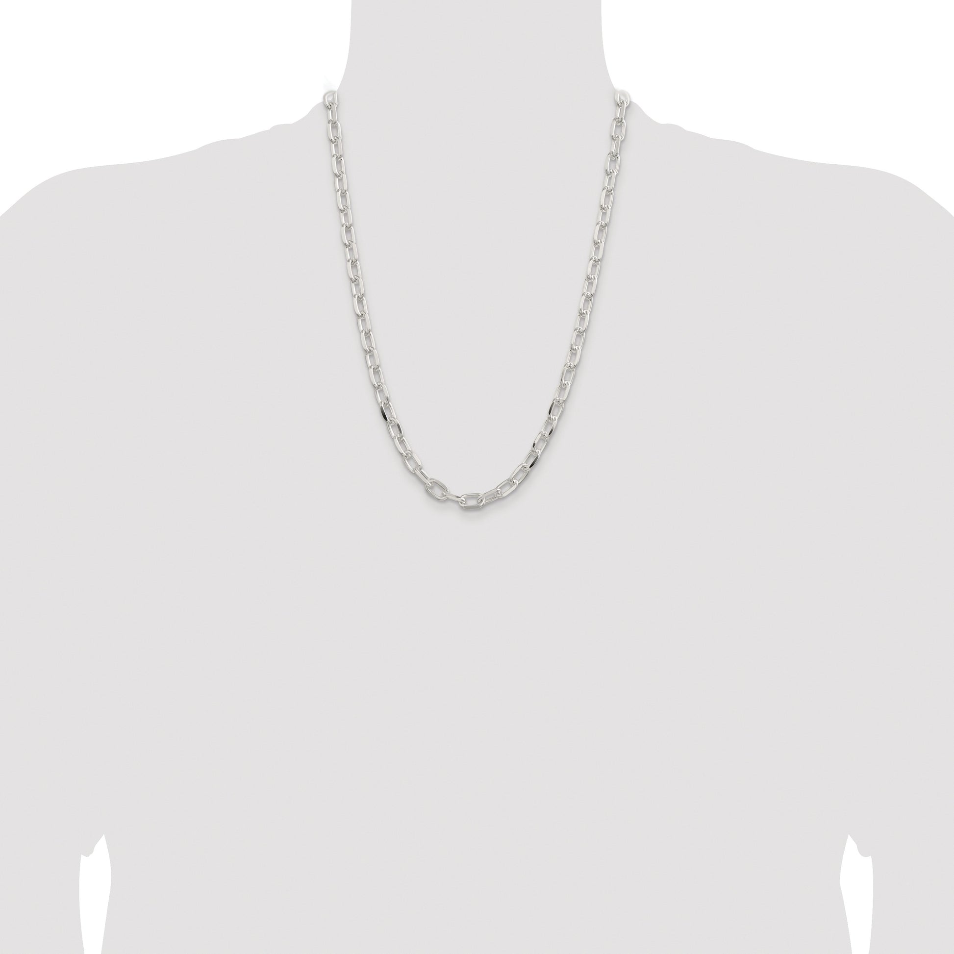 Sterling Silver Rhodium-plated 7.5mm Diamond-cut Long Link Cable Chain