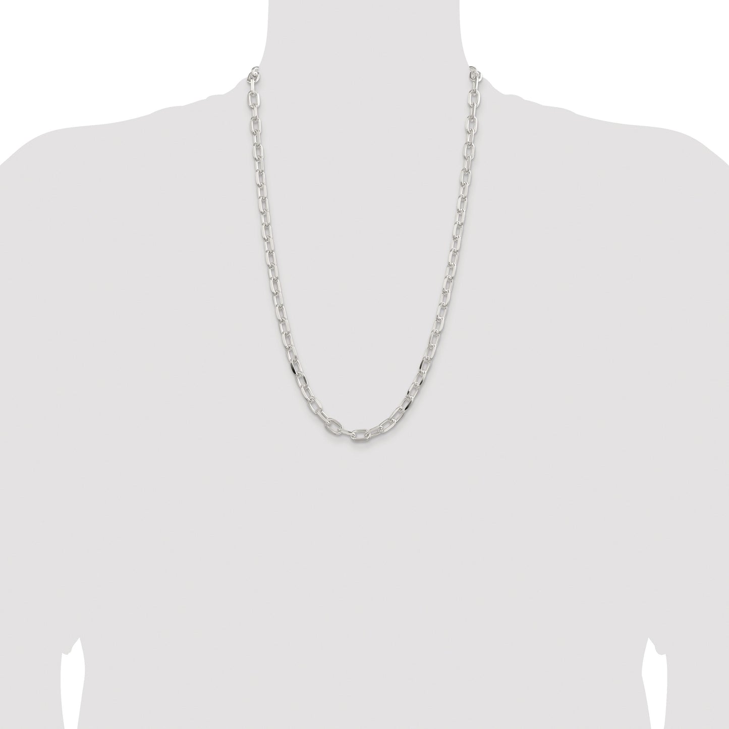 Sterling Silver Rhodium-plated 7.5mm Diamond-cut Long Link Cable Chain