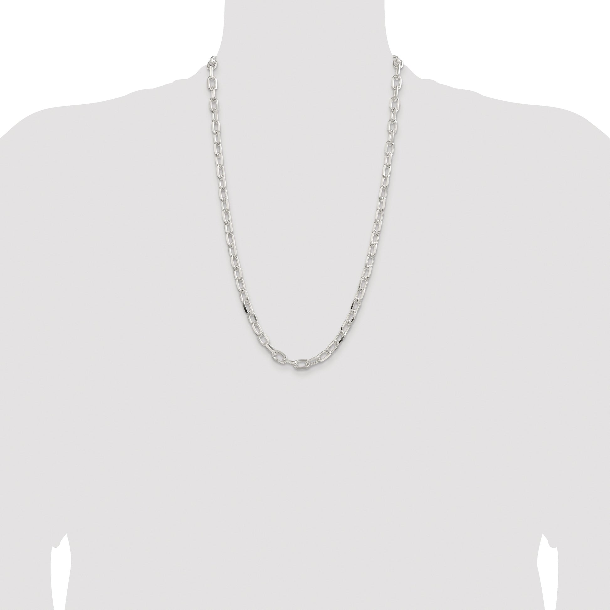 Sterling Silver Rhodium-plated 7.5mm Diamond-cut Long Link Cable Chain