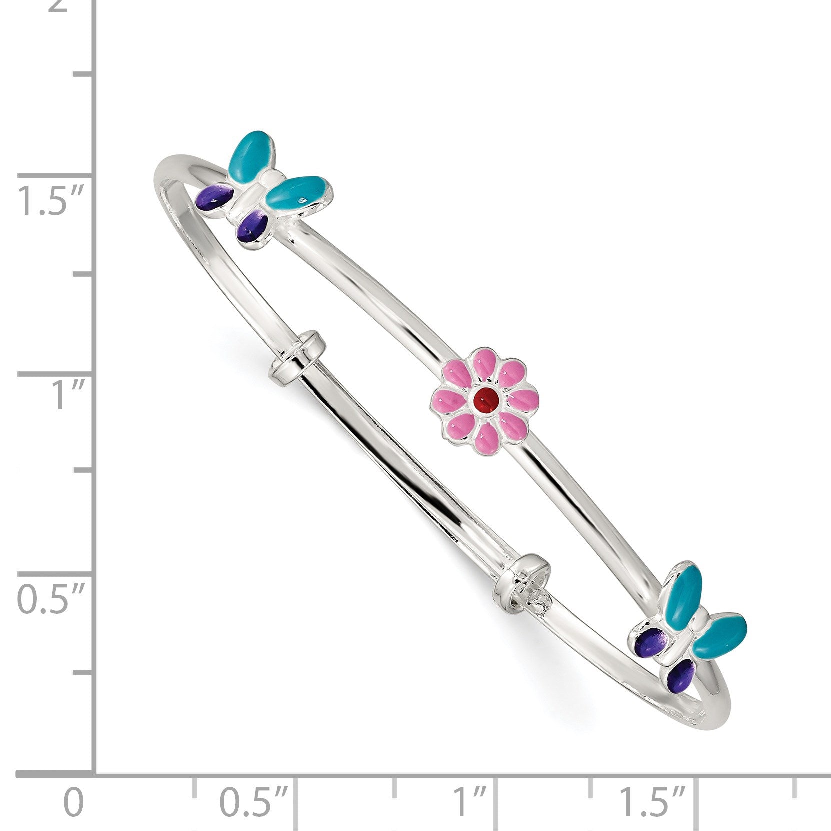 Sterling Silver Enameled Flower & Butterfly Adjustable Children's Bangle