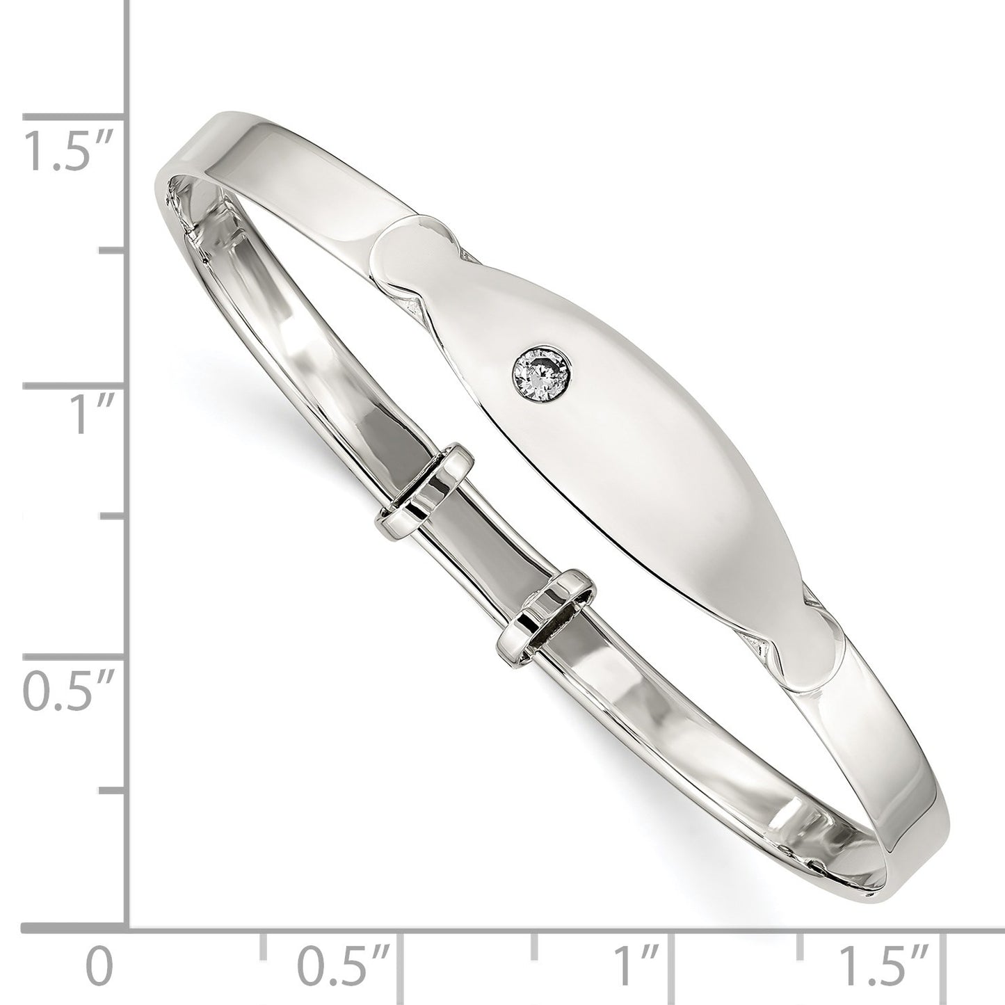 Sterling Silver Polished CZ ID Adjustable Baby Bangle Bracelet