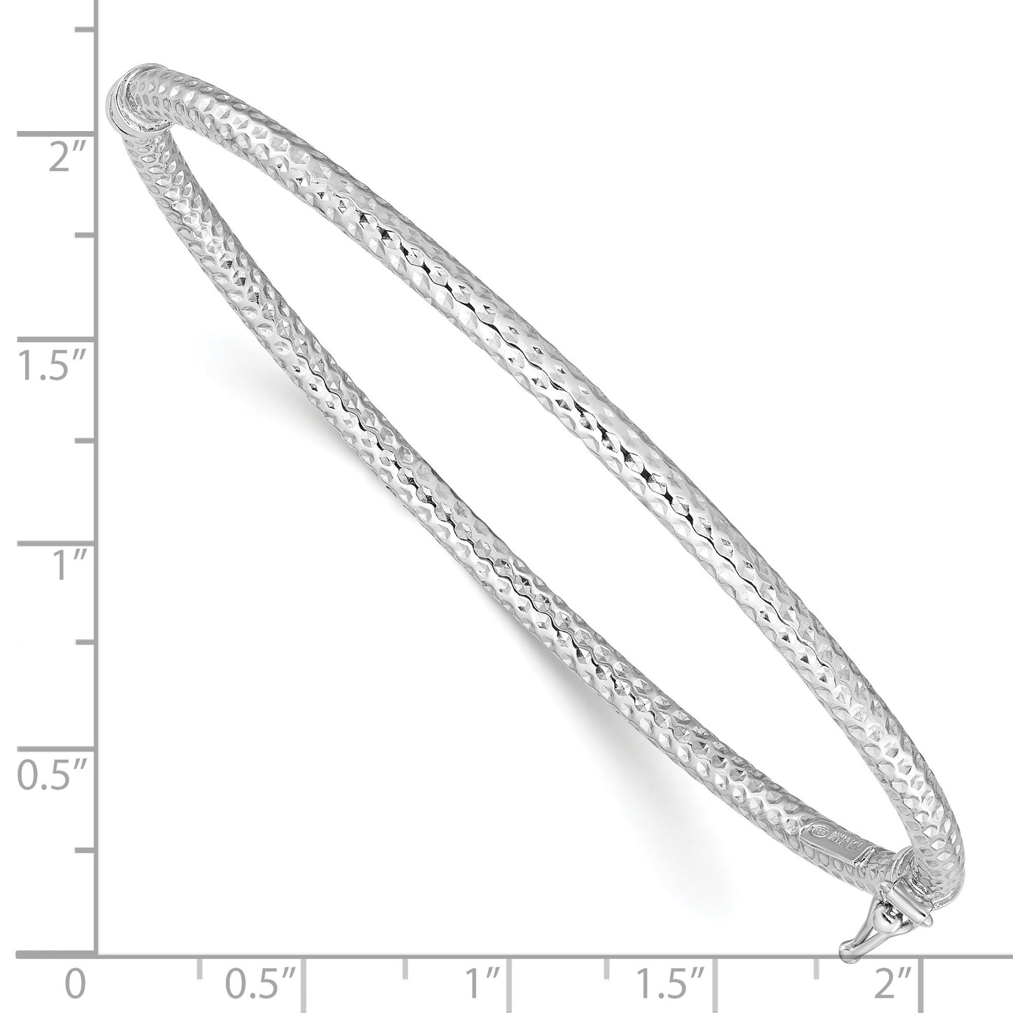 Sterling Silver Rhodium-plated Polish/Textured 3mm Hinged Bangle