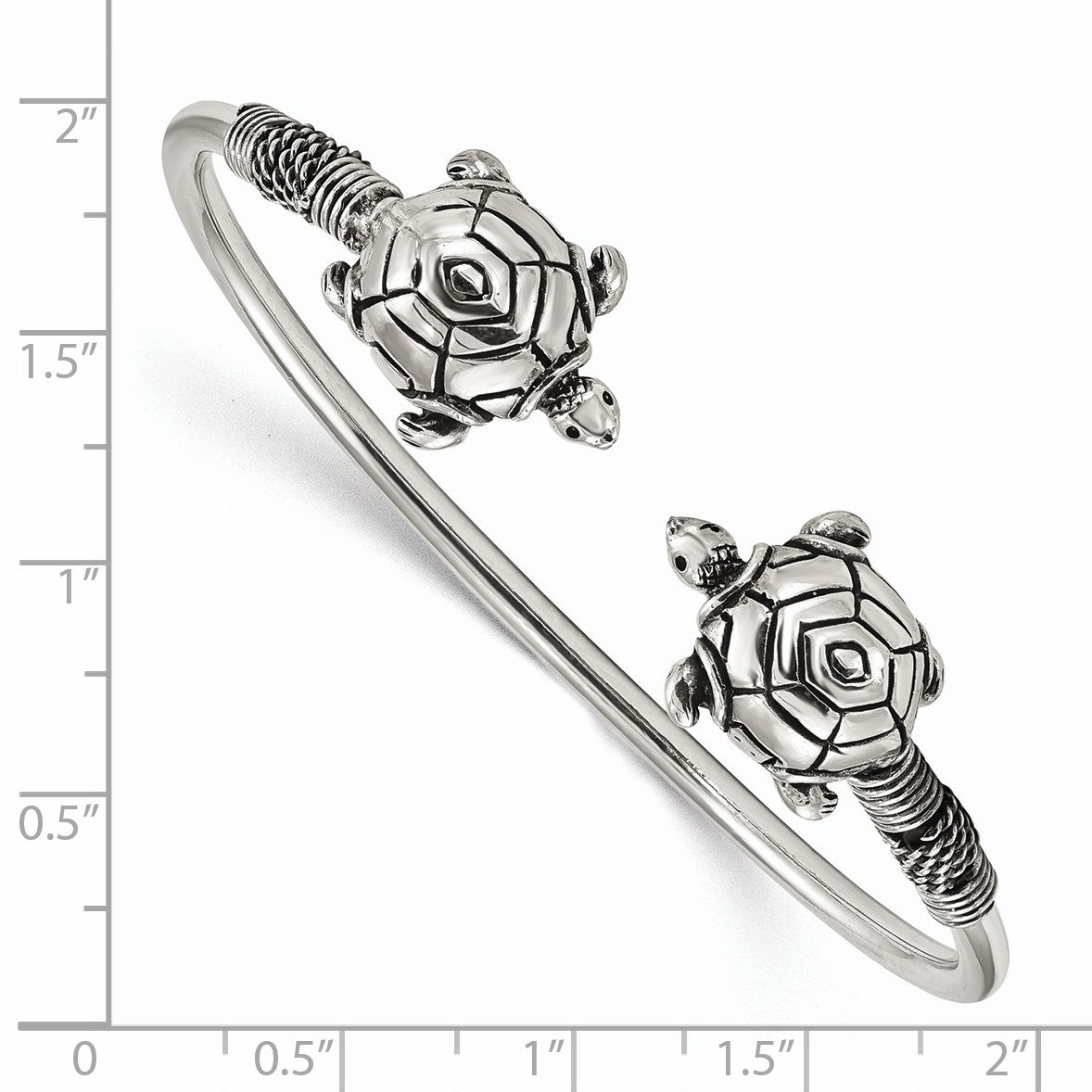 Sterling Silver Polished Antiqued Turtle Flexible Bangle