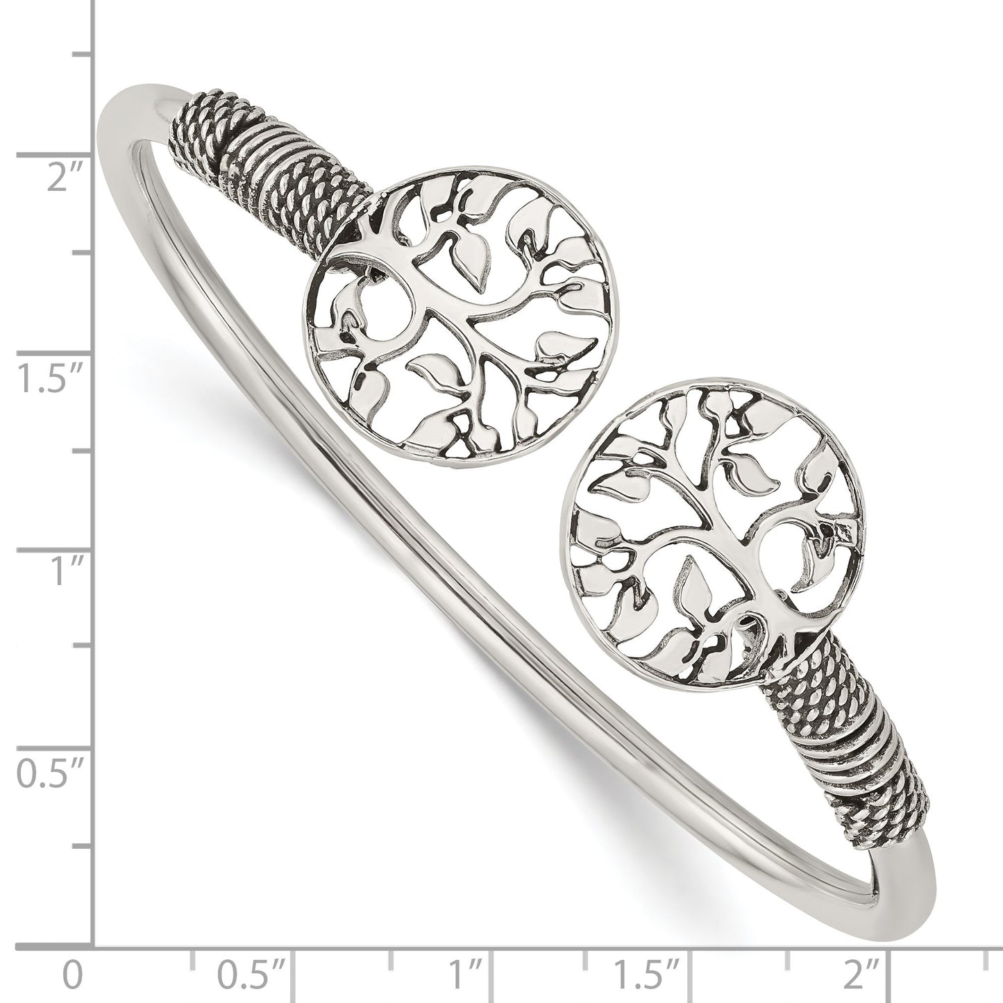 Sterling Silver Polished Tree Antiqued Flexible Bangle