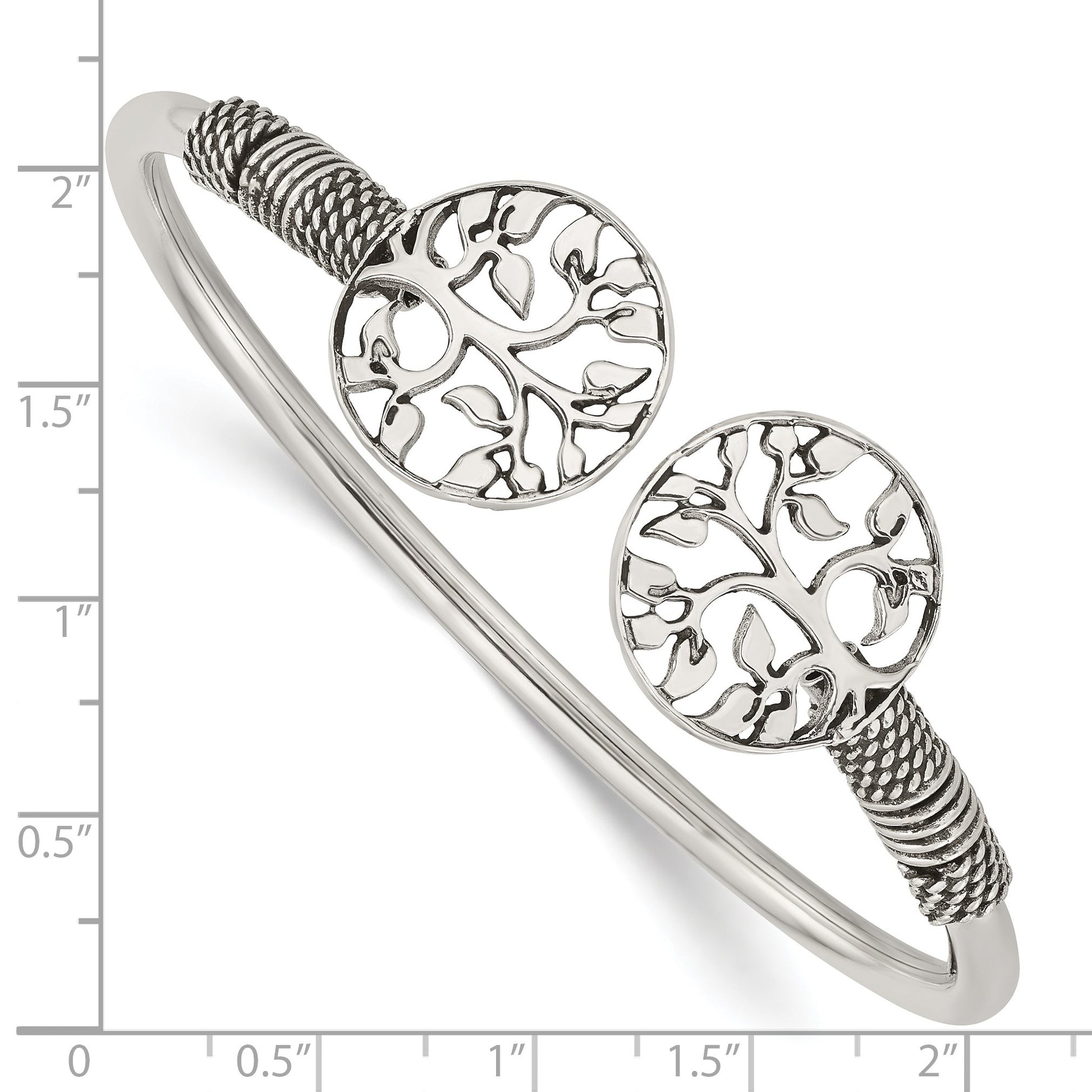 Sterling Silver Polished Tree Antiqued Flexible Bangle