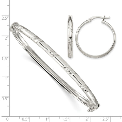 Sterling Silver D/C 4mm Bangle and 3mm Hoop Earring Set