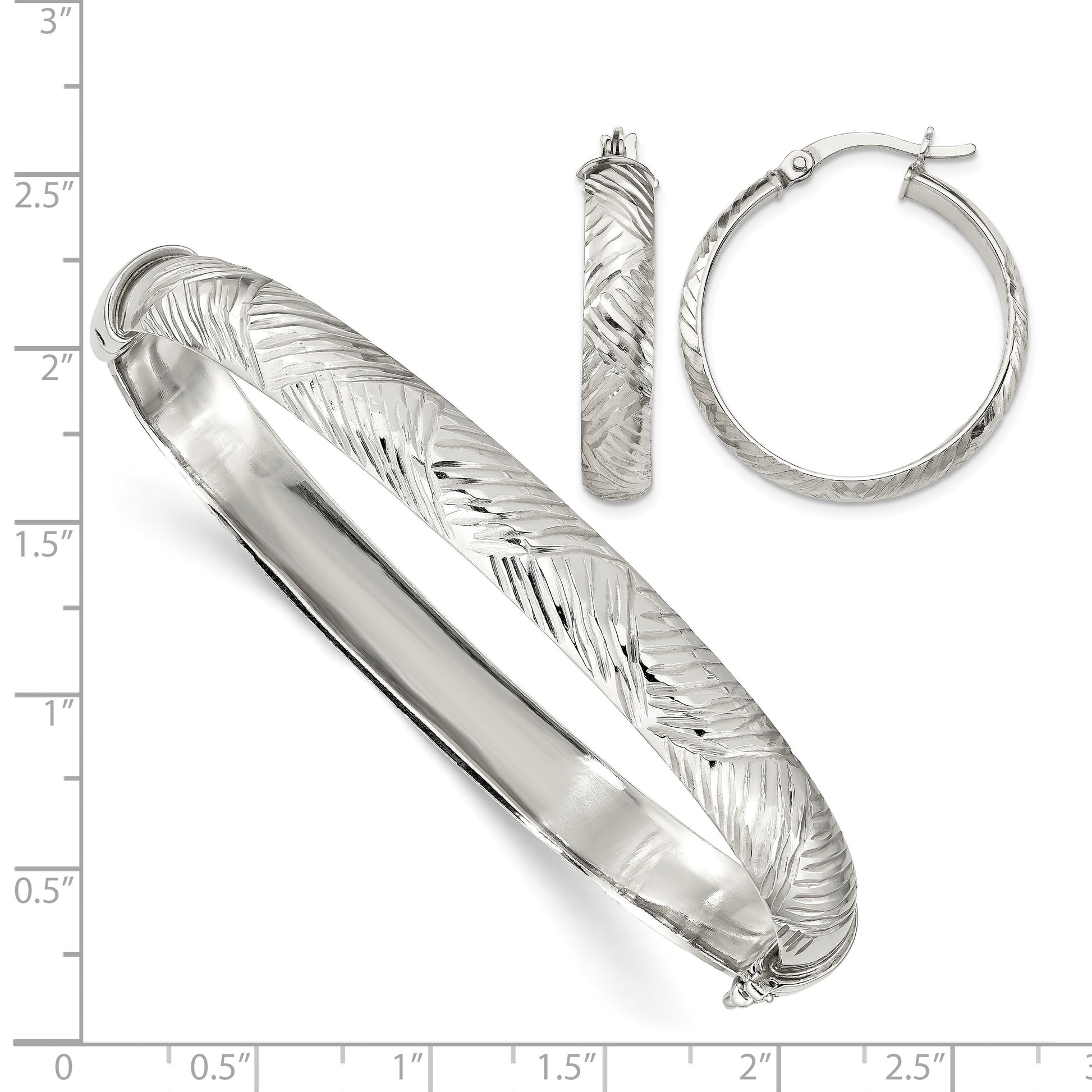 Sterling Silver D/C 7.5mm Bangle and 5mm Hoop Earring Set