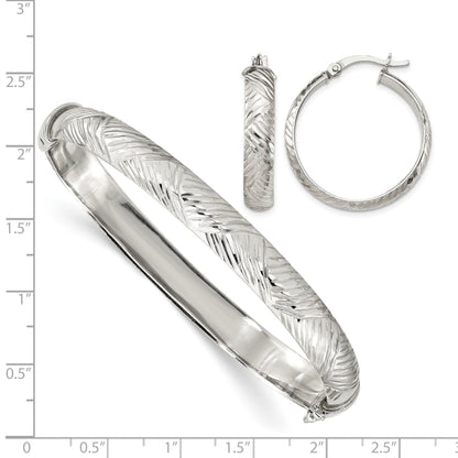 Sterling Silver D/C 7.5mm Bangle and 5mm Hoop Earring Set