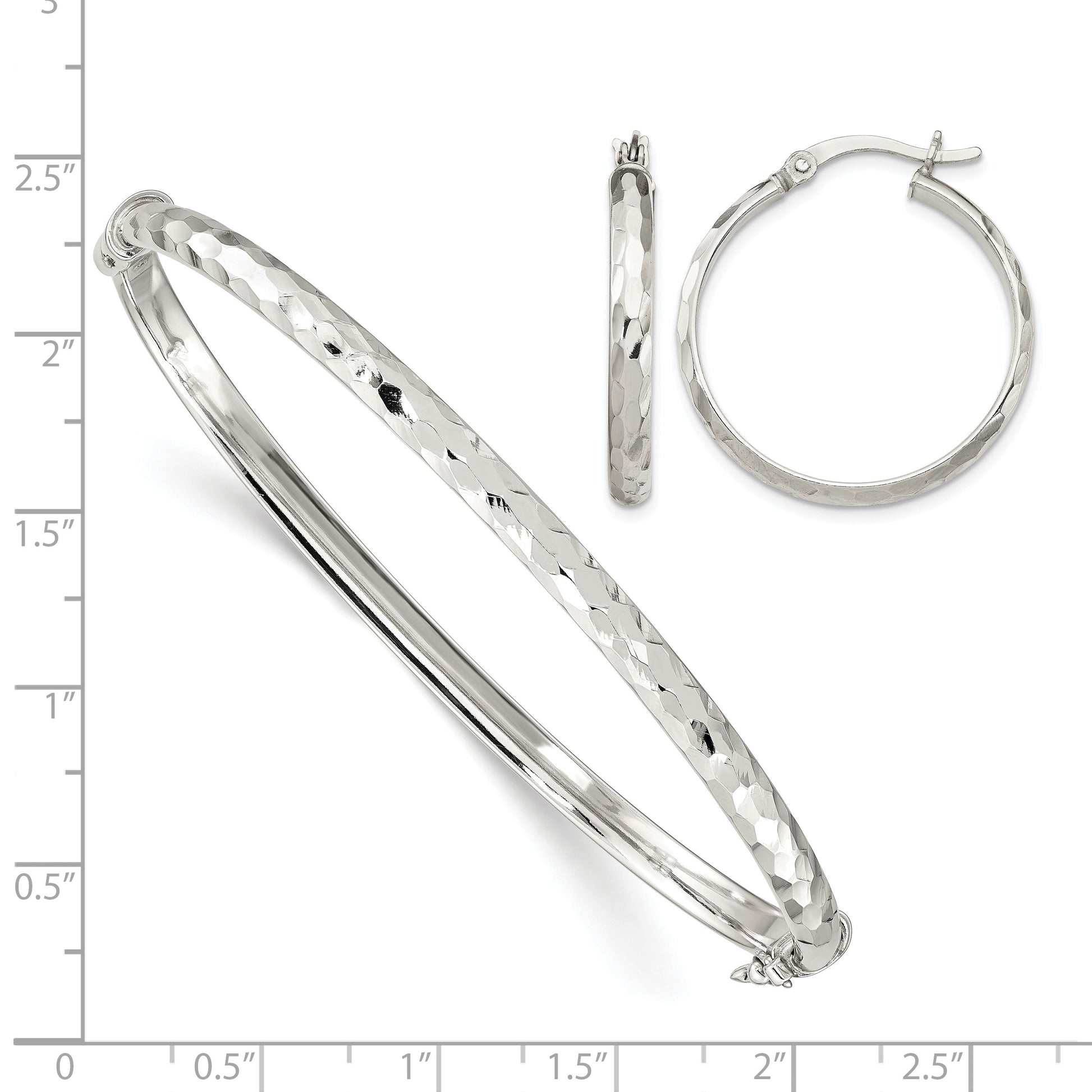 Sterling Silver D/C 4mm Bangle and 3mm Hoop Earring Set