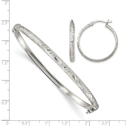 Sterling Silver D/C 4mm Bangle and 3mm Hoop Earring Set