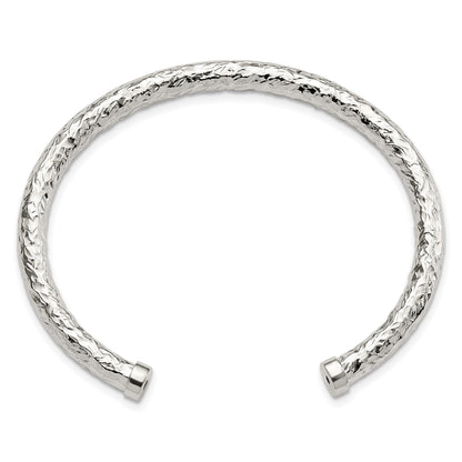 Sterling Silver Polished Textured Cuff Bangle