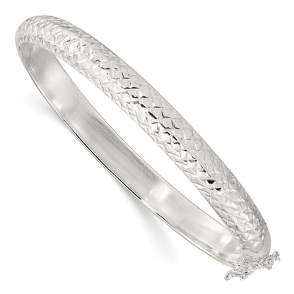 Sterling Silver Rhodium-plated Polished and D/C 7.00mm Hinged  Bangle