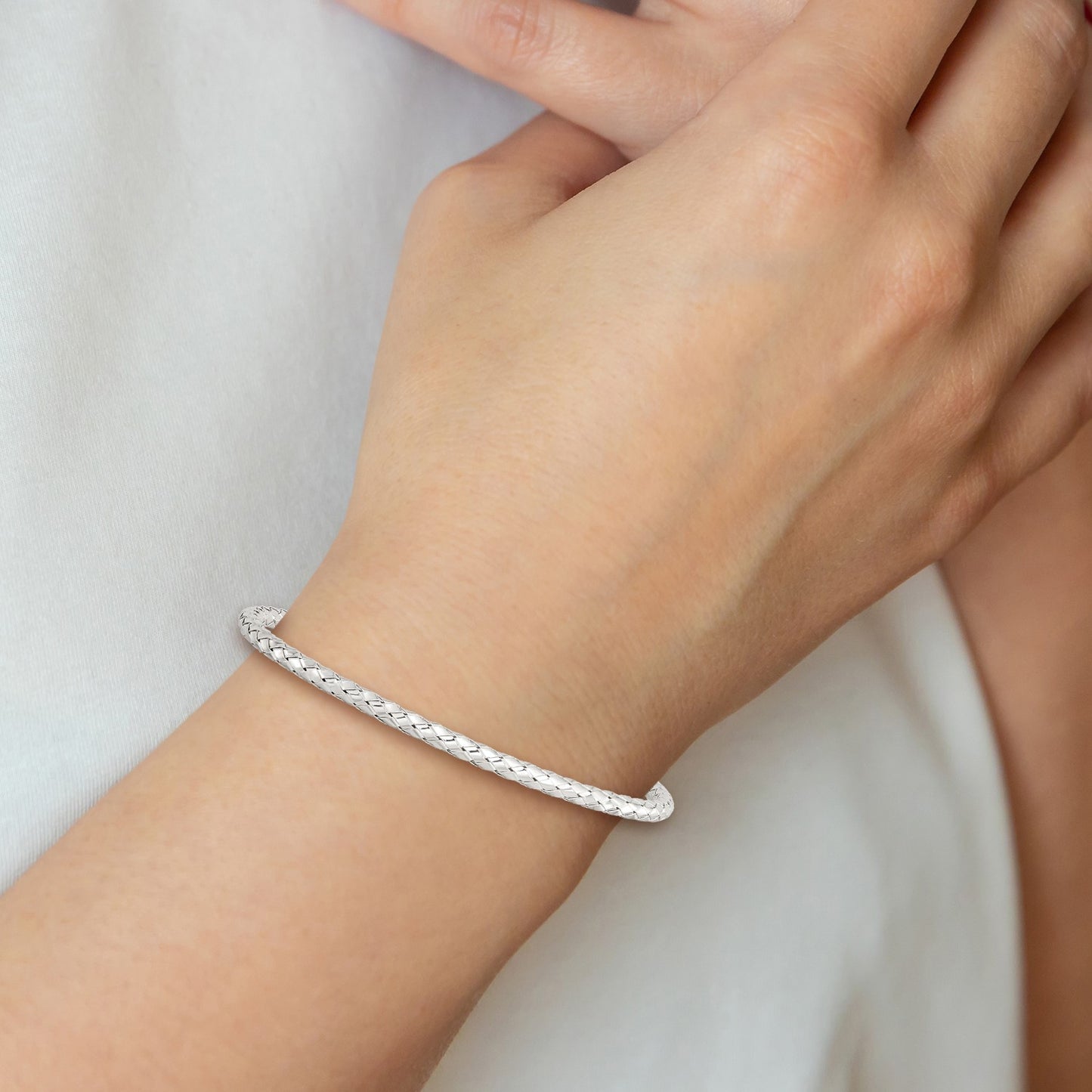 Sterling Silver Polished Flexible Weaved Bangle Bracelet