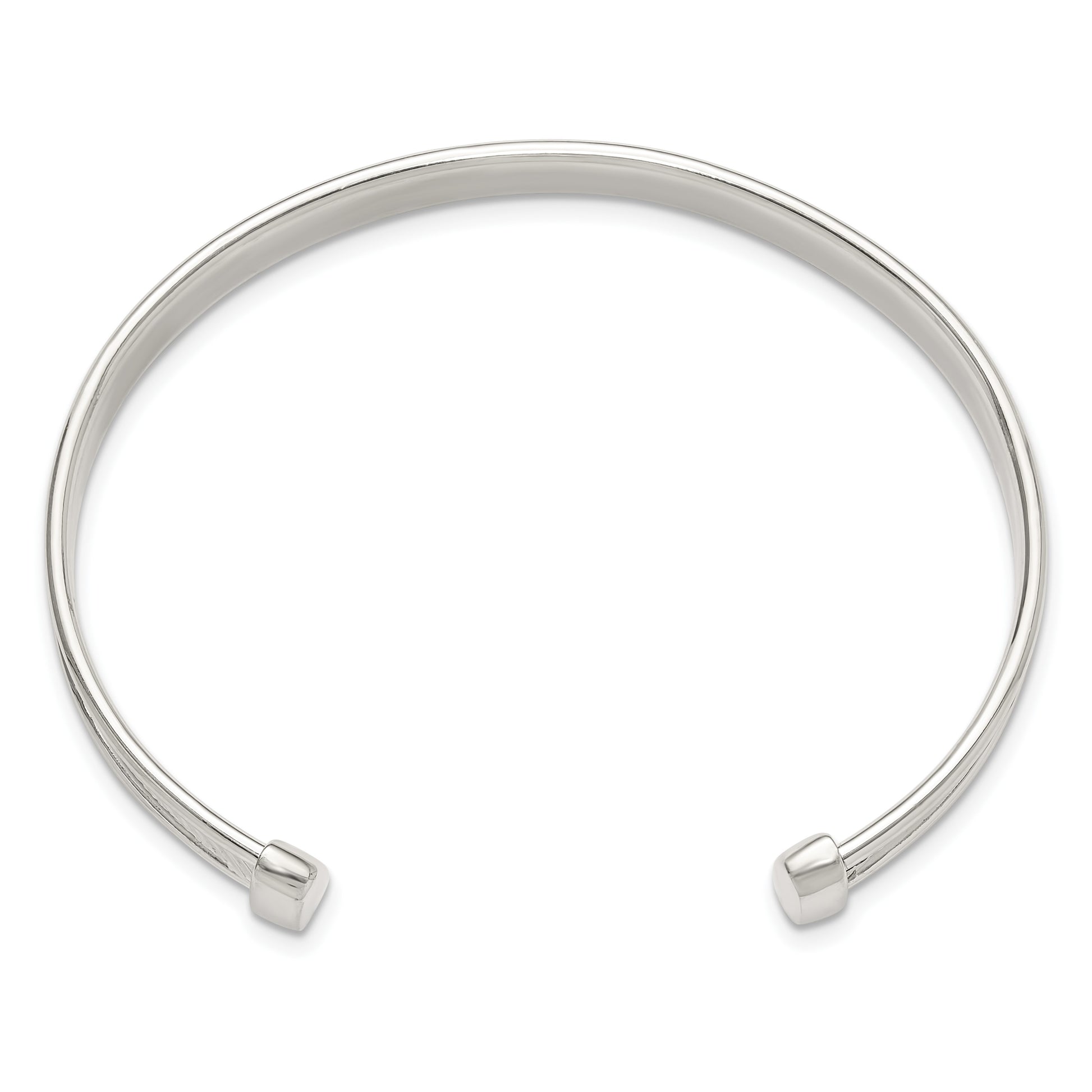 Sterling Silver Polished Textured Cuff Bangle Bracelet