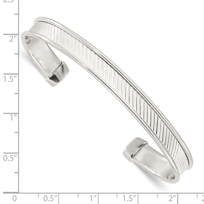 Sterling Silver Polished Textured Cuff Bangle Bracelet