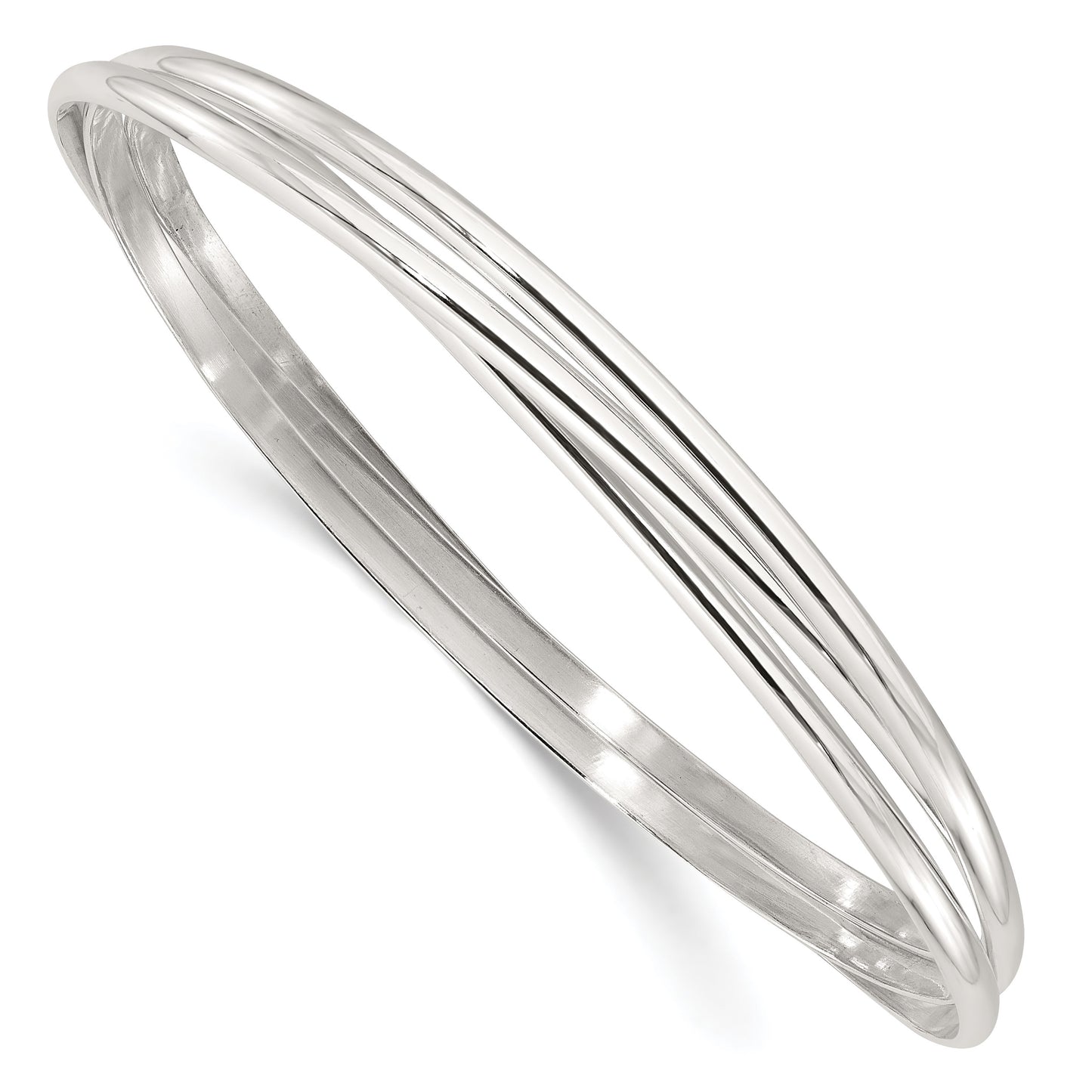 Sterling Silver Polished Triple Intertwined Slip On Bangle