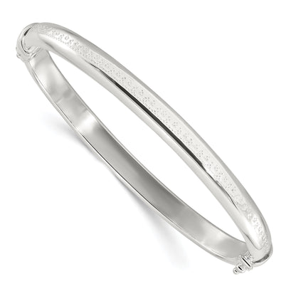 Sterling Silver Polished Textured Hinged Bangle Bracelet