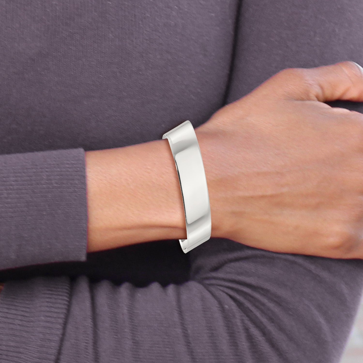 Sterling Silver Polished 15mm Flat Cuff Bangle